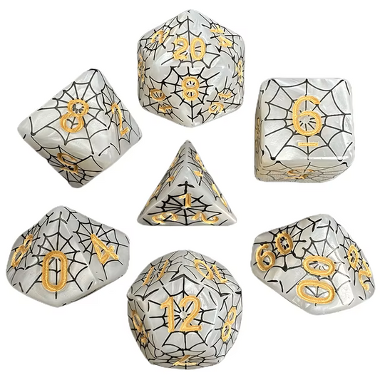 Set 7 Dados Poliedricos de Rol Telarañas Halloween RPG Perlados