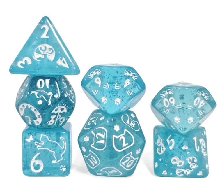 Set 7 Dados Poliédricos de Rol Perros y Gatos RPG Perlados