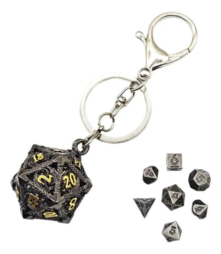Llavero Metalico Dado D20 Dragon Set 7 mini Dados Rol Rpg Dnd