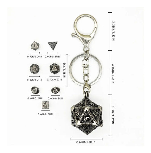 Llavero Metalico Dado D20 Dragon Set 7 mini Dados Rol Rpg Dnd