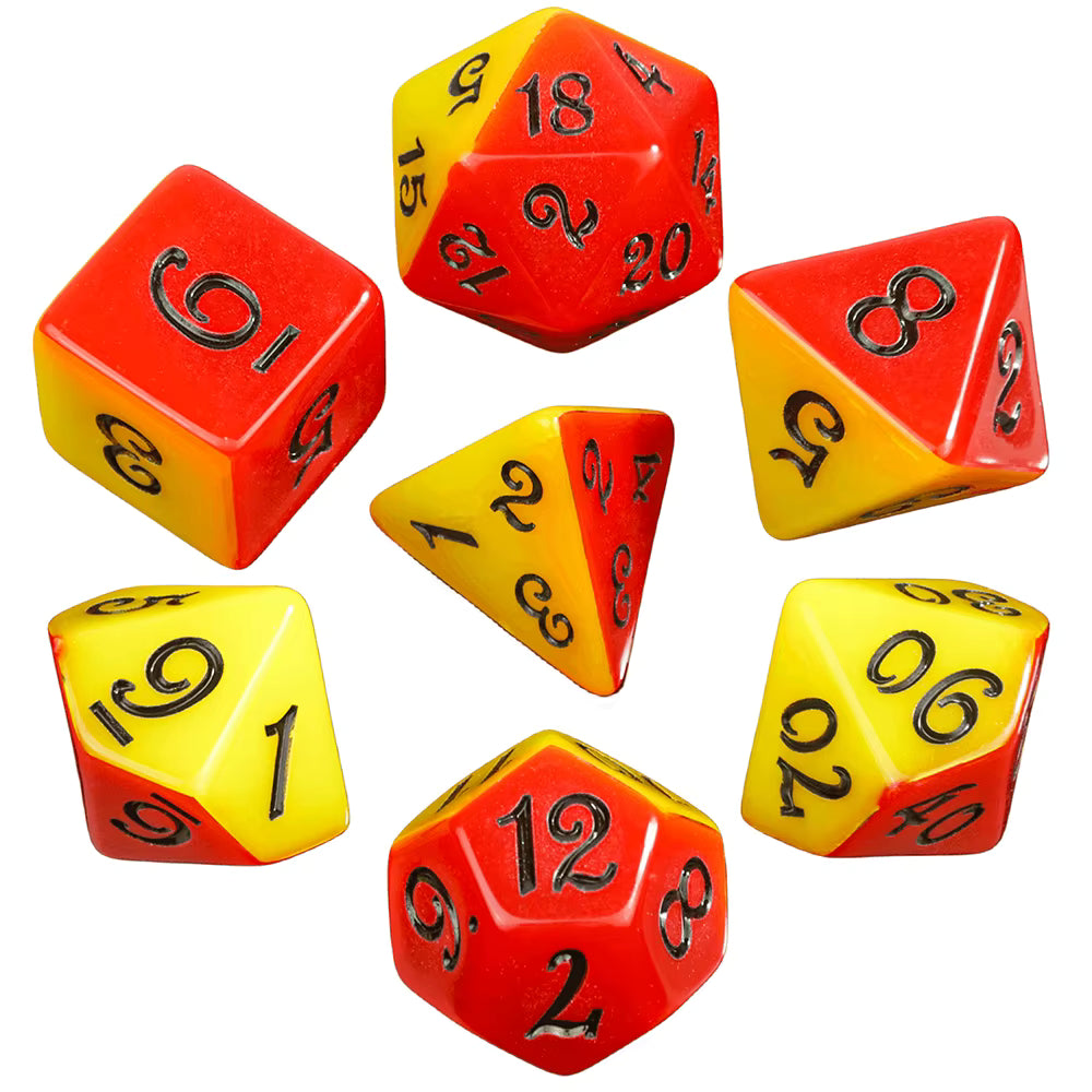 Set 7 Dados Poliédricos Mitad y Mitad RPG Bicolor