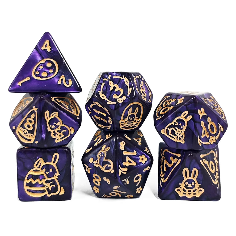 Set 7 Dados Poliedricos de Rol Pascua Conejos RPG