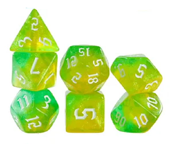 Set 7 Dados Poliedricos de Rol RPG Traslucidos Bicolor Glitter
