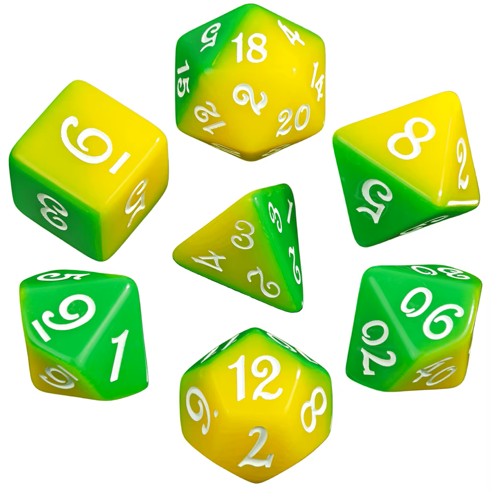 Set 7 Dados Poliédricos Mitad y Mitad RPG Bicolor