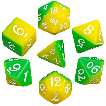 Set 7 Dados Poliédricos Mitad y Mitad RPG Bicolor