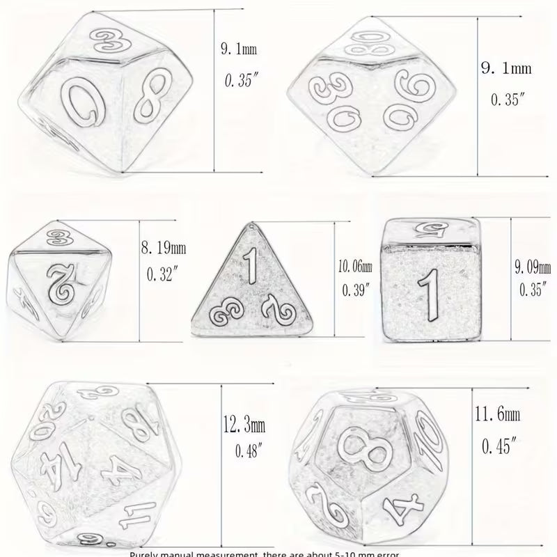 Pocket Quest 8 Sets de 7 Mini Dados de Rol con Caja RPG Perlados