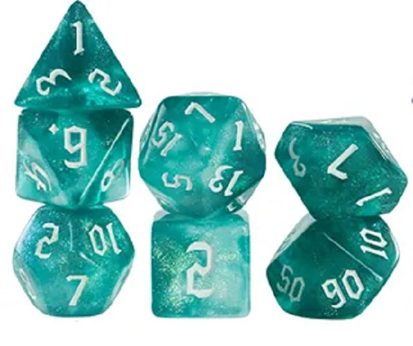 Set 7 Dados Poliedricos de Rol RPG Traslucidos Bicolor Glitter