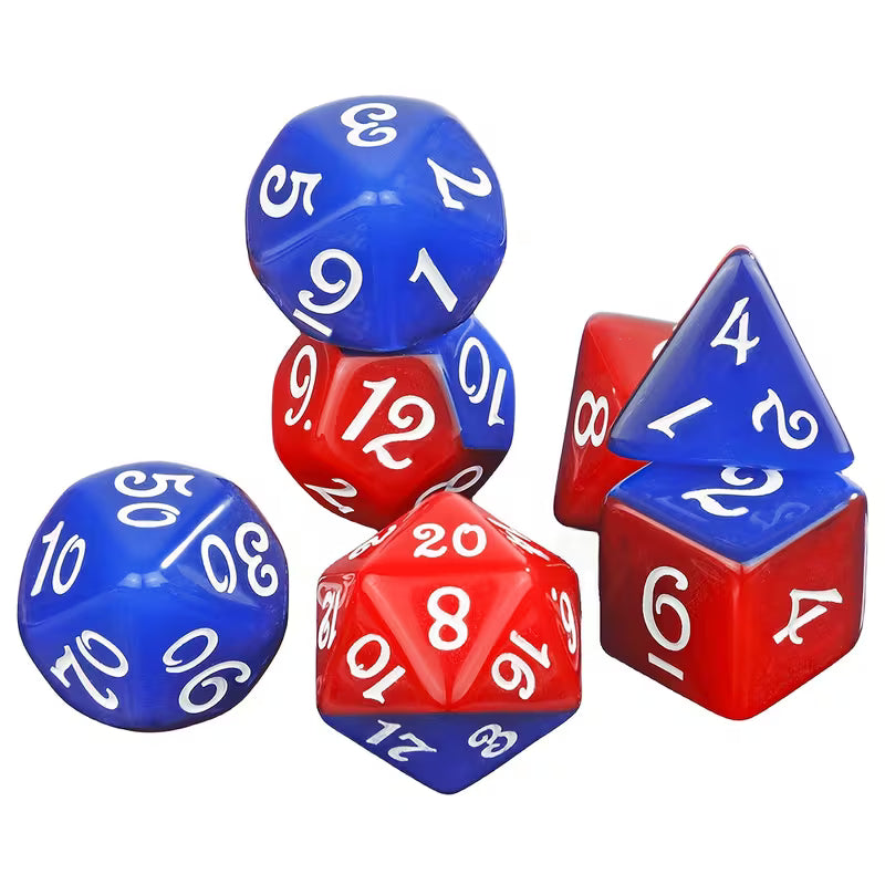 Set 7 Dados Poliédricos Mitad y Mitad RPG Bicolor