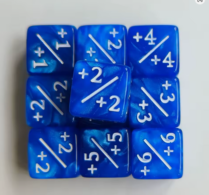 Set de 10 Dados 16mm Contadores MTG Matemáticas Perlados Opacos y Glitter