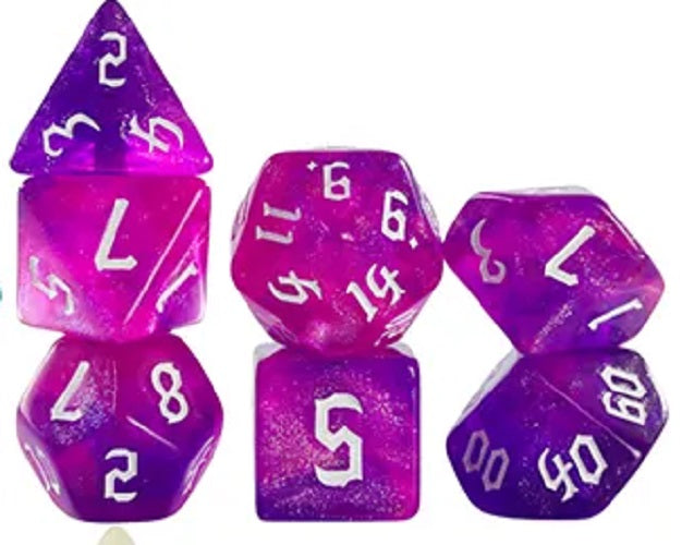 Set 7 Dados Poliedricos de Rol RPG Traslucidos Bicolor Glitter