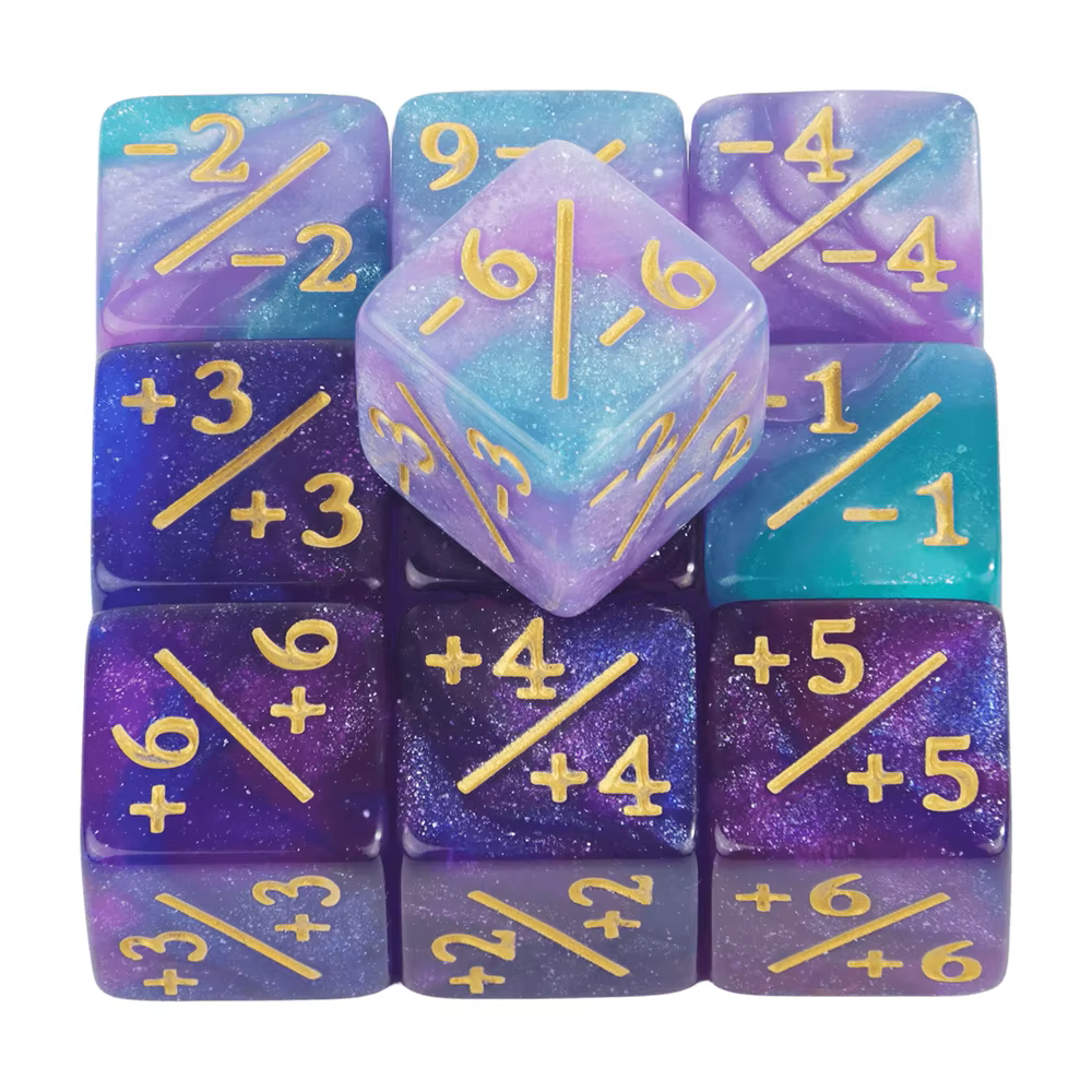 Set de 10 Dados 16mm Contadores MTG Matemáticas Perlados Opacos y Glitter