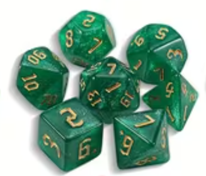 Set 7 Dados Poliedricos de Rol RPG Traslucidos Bicolor Glitter