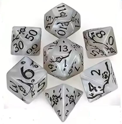 Set 7 Dados Poliédricos de Sakura - Flor de Ciruelo RPG DnD
