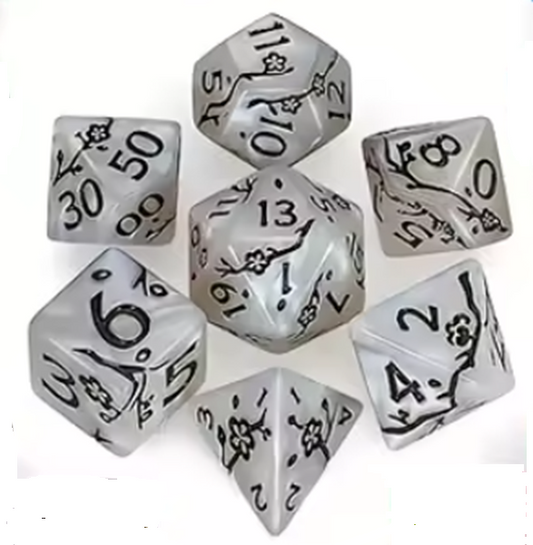 Set 7 Dados Poliédricos de Sakura - Flor de Ciruelo RPG DnD