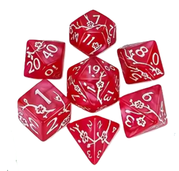 Set 7 Dados Poliédricos de Sakura - Flor de Ciruelo RPG DnD