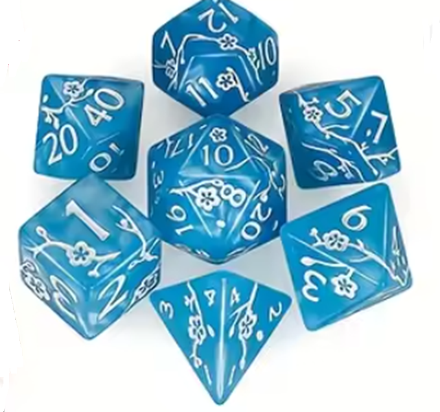 Set 7 Dados Poliédricos de Sakura - Flor de Ciruelo RPG DnD
