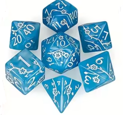 Set 7 Dados Poliédricos de Sakura - Flor de Ciruelo RPG DnD