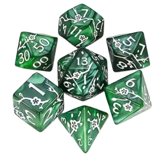 Set 7 Dados Poliédricos de Sakura - Flor de Ciruelo RPG DnD