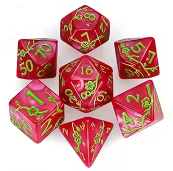 Set 7 Dados Poliédricos de Sakura - Flor de Ciruelo RPG DnD