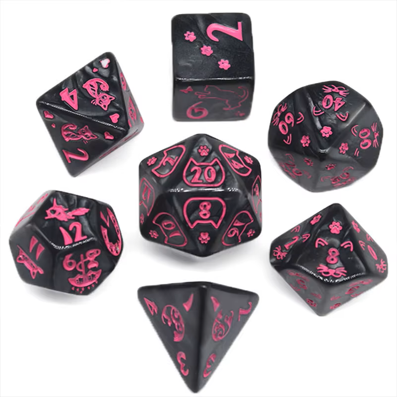 Set 7 Dados Poliédricos de Rol Perros y Gatos RPG Perlados