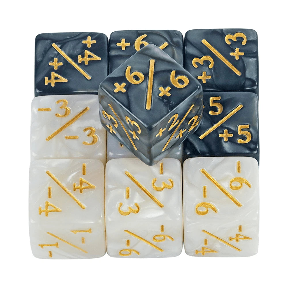 Set de 10 Dados 16mm Contadores MTG Matemáticas Perlados Opacos y Glitter