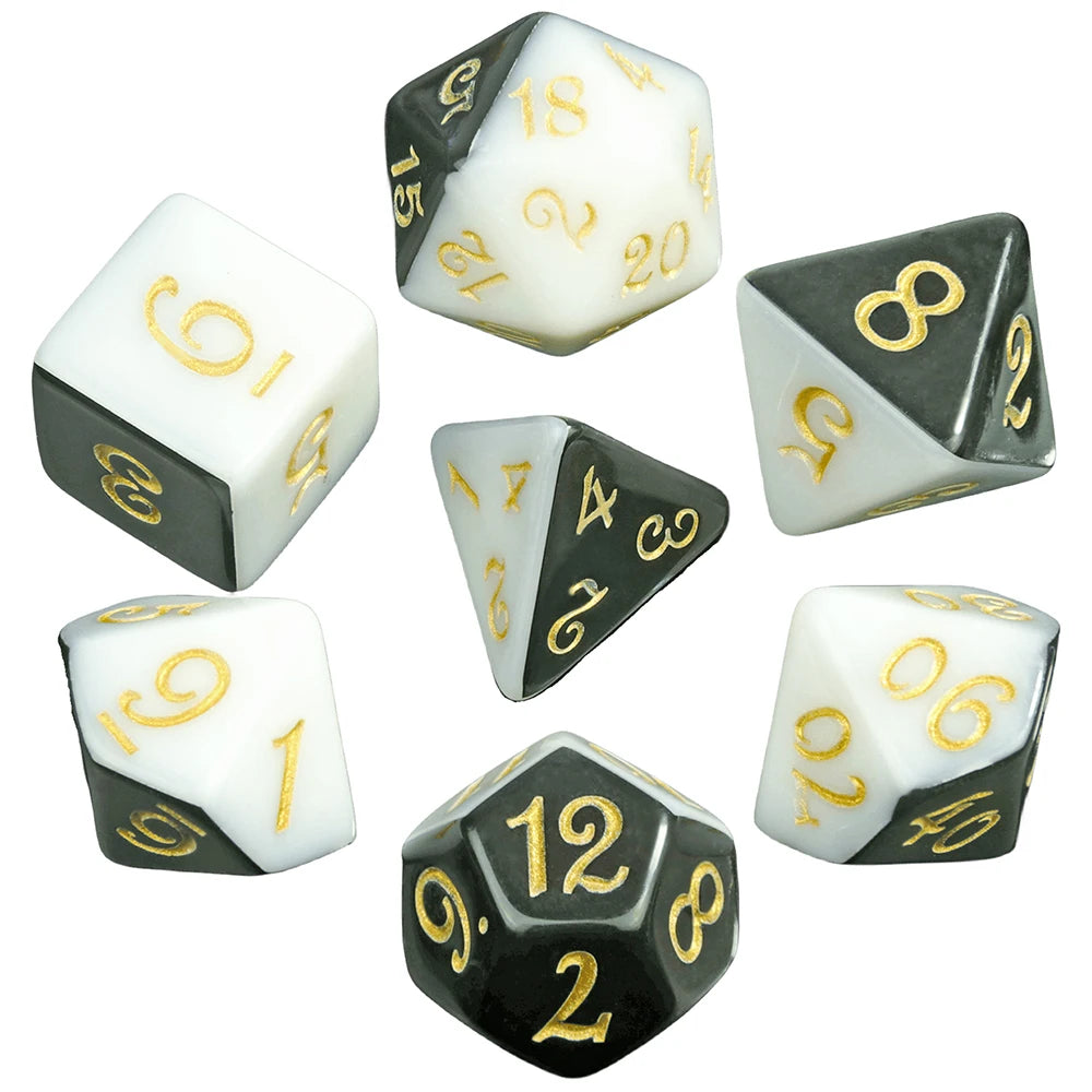 Set 7 Dados Poliédricos Mitad y Mitad RPG Bicolor