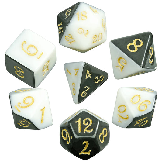 Set 7 Dados Poliédricos Mitad y Mitad RPG Bicolor