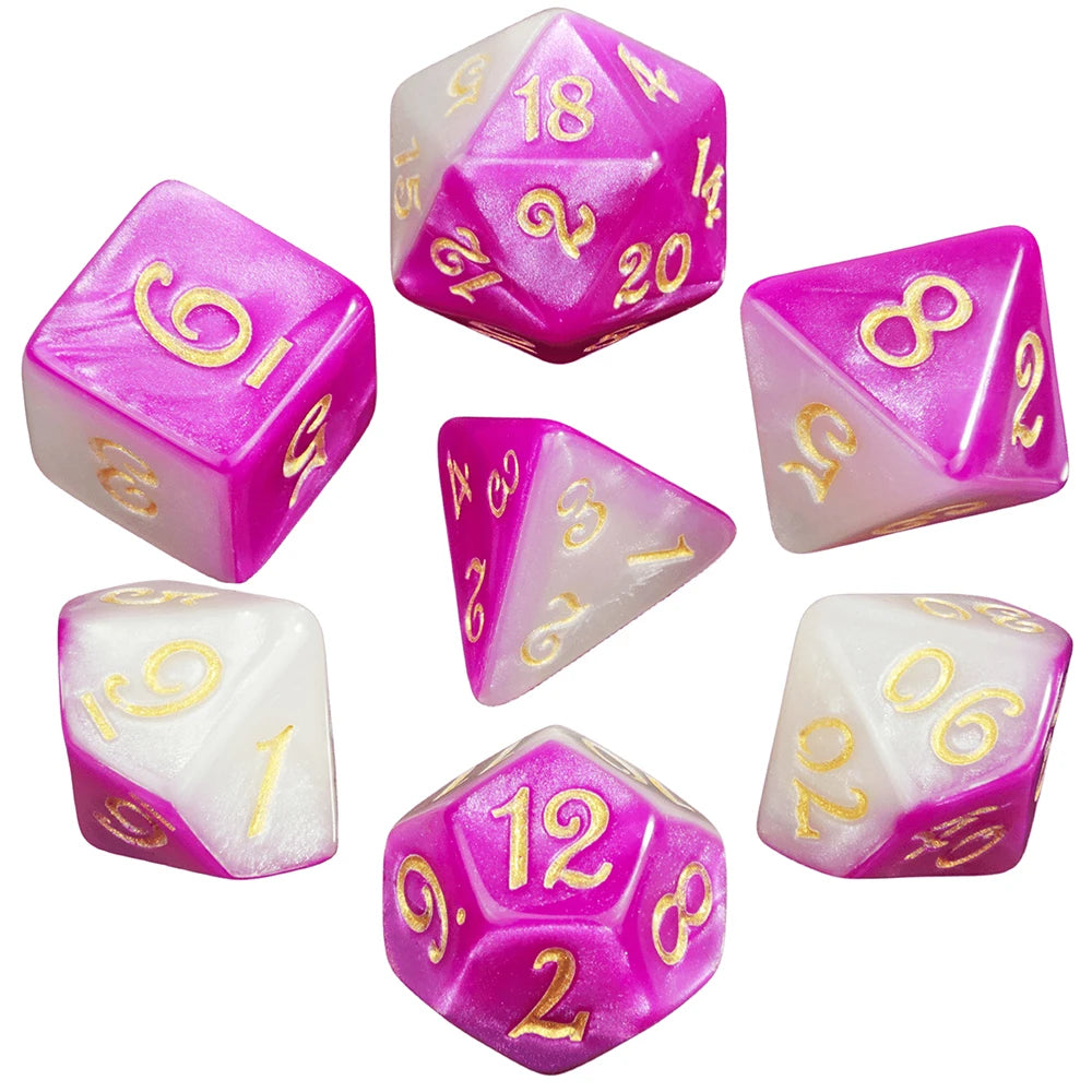 Set 7 Dados Poliédricos Mitad y Mitad RPG Bicolor