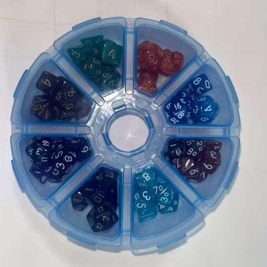 Pocket Quest 8 Sets de 7 Mini Dados de Rol con Caja RPG Perlados