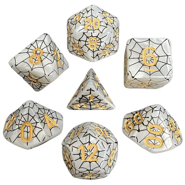 Set 7 Dados Poliedricos de Rol Telarañas Halloween RPG Perlados