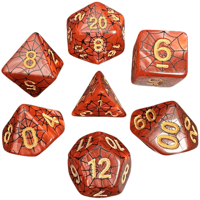 Set 7 Dados Poliedricos de Rol Telarañas Halloween RPG Perlados