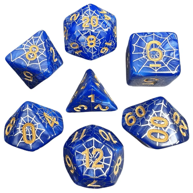 Set 7 Dados Poliedricos de Rol Telarañas Halloween RPG Perlados