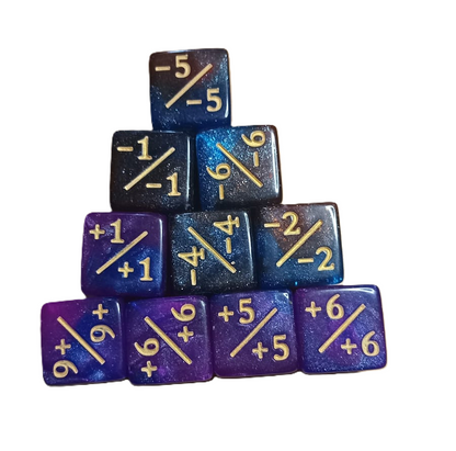 Set de 10 Dados 16mm Contadores MTG Matemáticas Perlados Opacos y Glitter