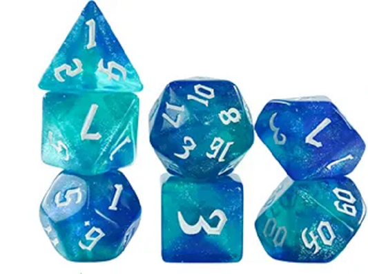 Set 7 Dados Poliedricos de Rol RPG Traslucidos Bicolor Glitter