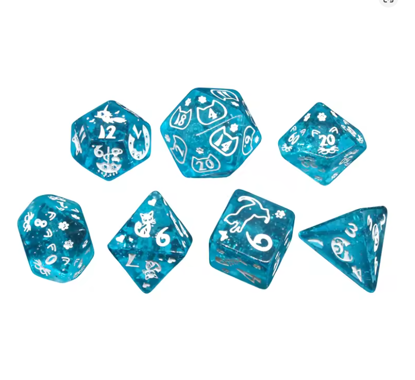 Set 7 Dados Poliédricos de Rol Perros y Gatos RPG Perlados