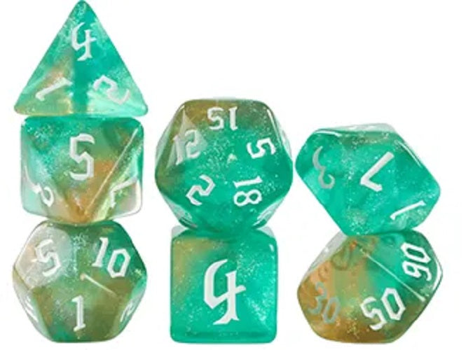 Set 7 Dados Poliedricos de Rol RPG Traslucidos Bicolor Glitter