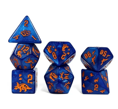 Set 7 Dados Poliédricos de Rol Dinosaurios RPG Perlados