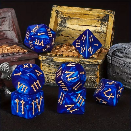 Set 7 Dados Poliédricos de Rol Números Romanos RPG Perlados