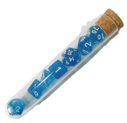 Set 7 Dados Poliédricos de Rol en Tubo Traslucidos RPG DND