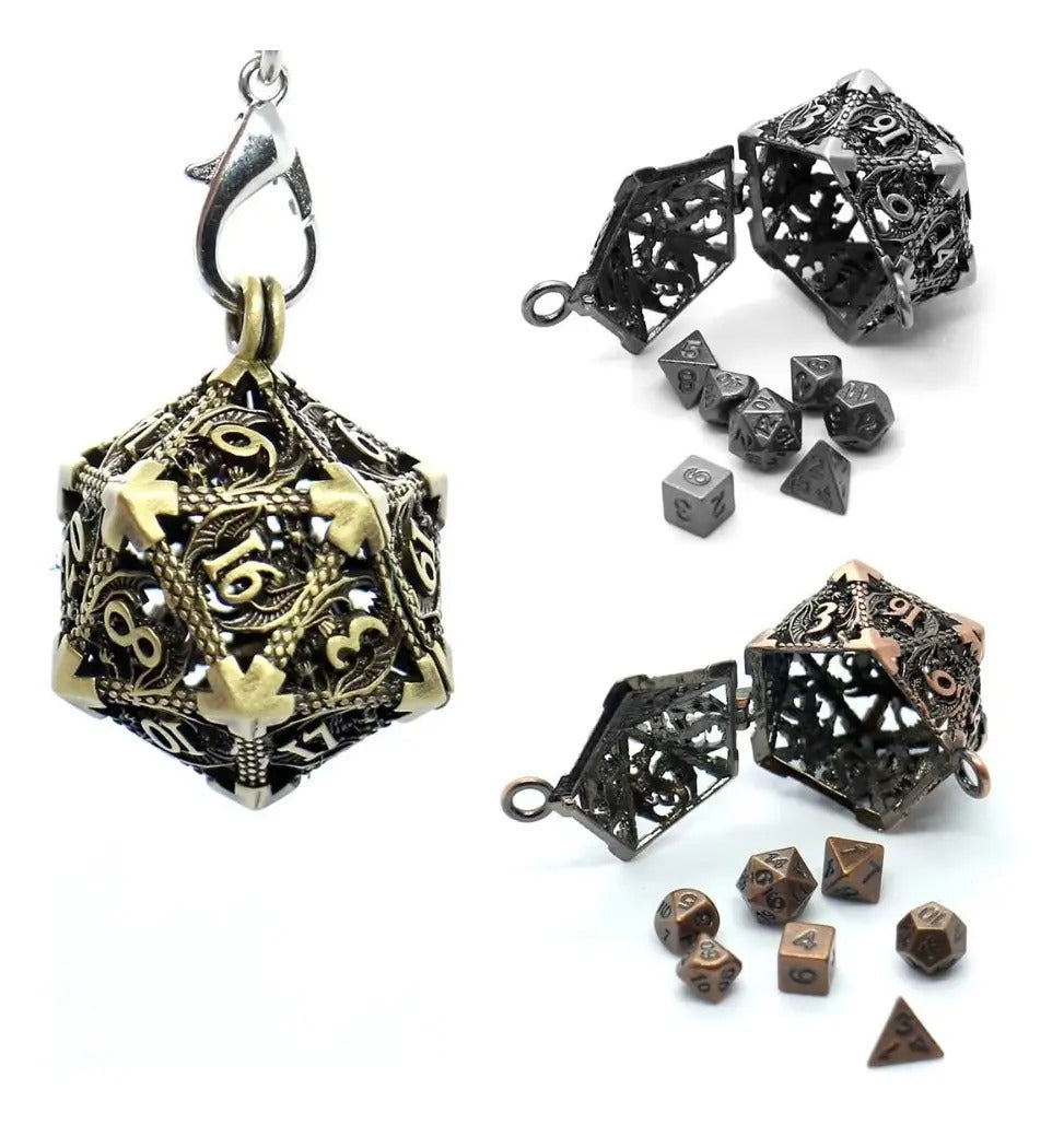 Llavero Metalico Dado D20 Dragon Set 7 mini Dados Rol Rpg Dnd