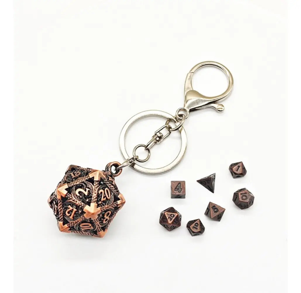 Llavero Metalico Dado D20 Dragon Set 7 mini Dados Rol Rpg Dnd