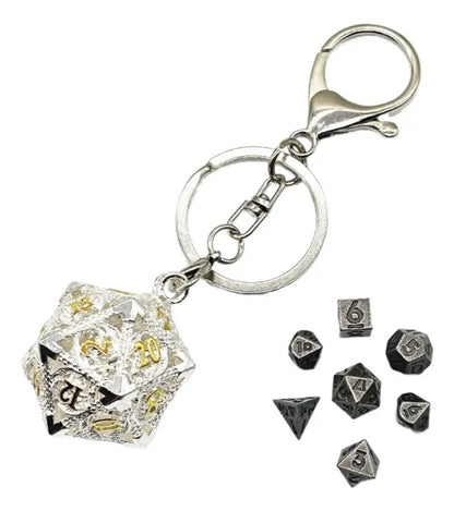 Llavero Metalico Dado D20 Dragon Set 7 mini Dados Rol Rpg Dnd