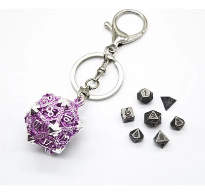 Llavero Metalico Dado D20 Dragon Set 7 mini Dados Rol Rpg Dnd