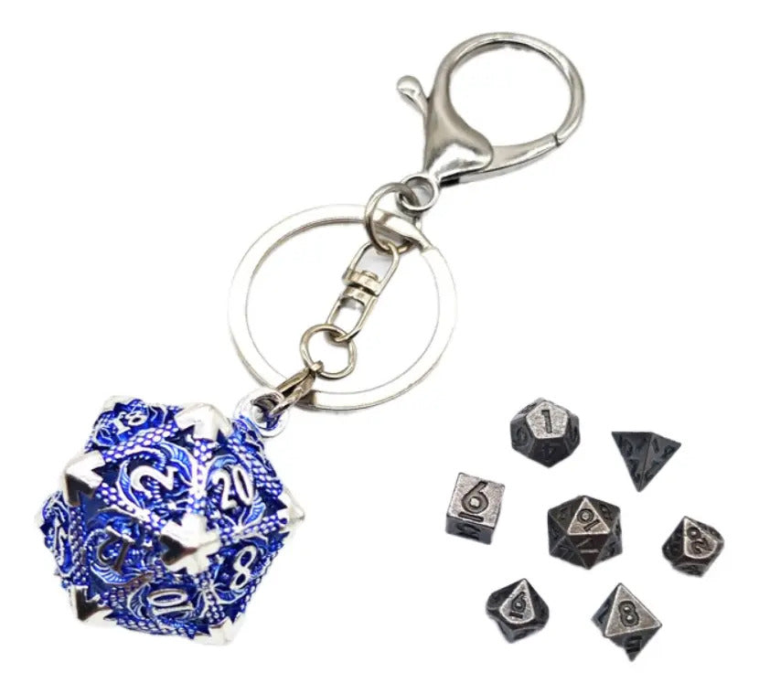 Llavero Metalico Dado D20 Dragon Set 7 mini Dados Rol Rpg Dnd