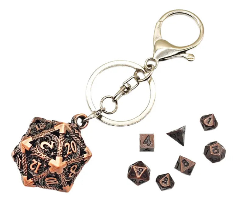 Llavero Metalico Dado D20 Dragon Set 7 mini Dados Rol Rpg Dnd