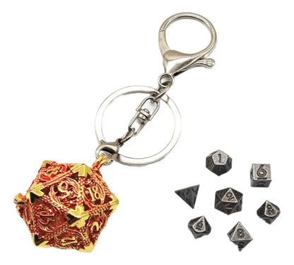 Llavero Metalico Dado D20 Dragon Set 7 mini Dados Rol Rpg Dnd