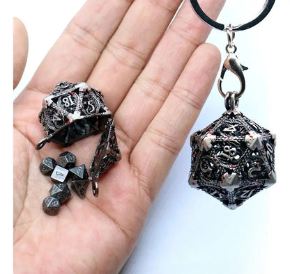 Llavero Metalico Dado D20 Dragon Set 7 mini Dados Rol Rpg Dnd