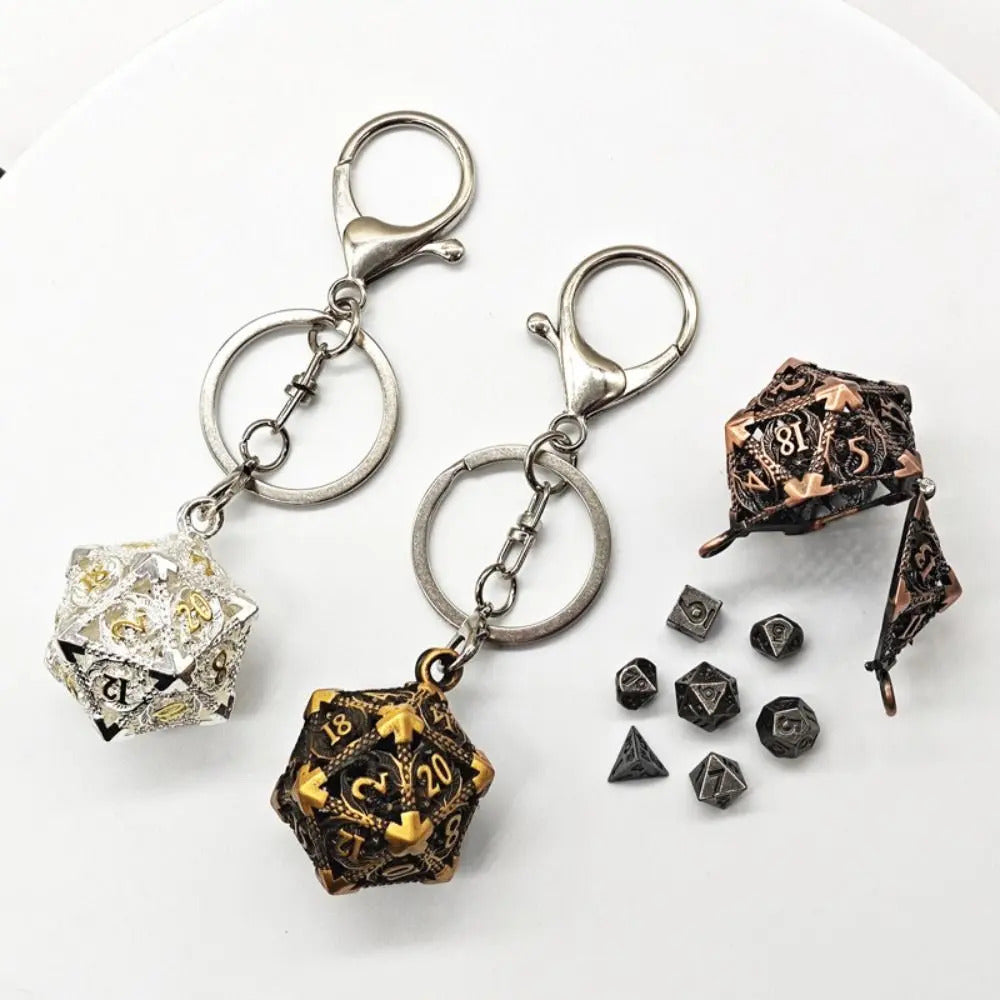 Llavero Metalico Dado D20 Dragon Set 7 mini Dados Rol Rpg Dnd