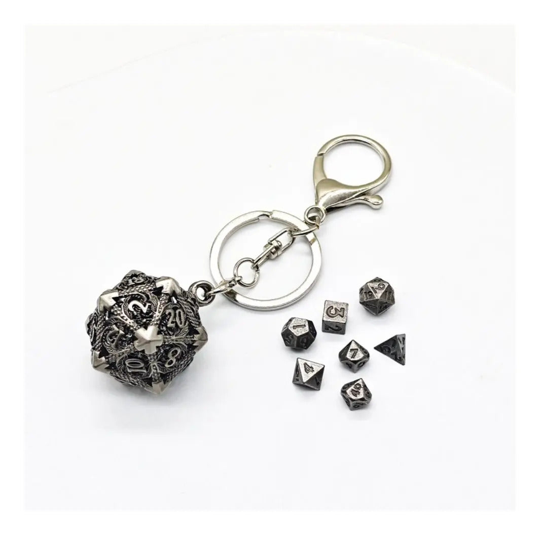 Llavero Metalico Dado D20 Dragon Set 7 mini Dados Rol Rpg Dnd