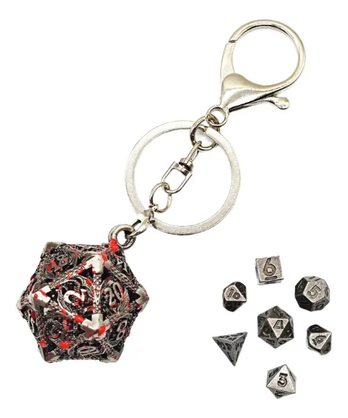 Llavero Metalico Dado D20 Dragon Set 7 mini Dados Rol Rpg Dnd